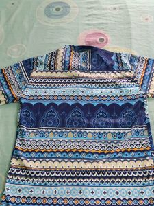 Men's Blue Geometric Print Short Sleeve Shirt