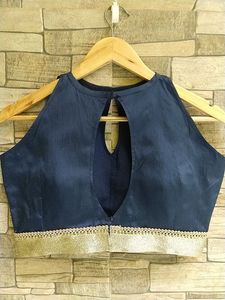 Elegant Navy Blue Blouse with Gold Trim, FIX PRICE