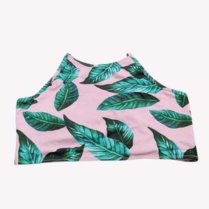 Pink Leaf Print Bikini Top