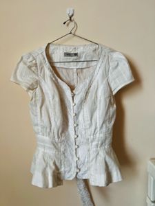 Cream Button-Up Peplum Top