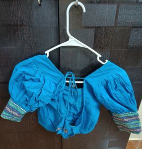 blue green fully stitched half saree