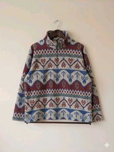 Vintage Geometric Print Fleece Pullover