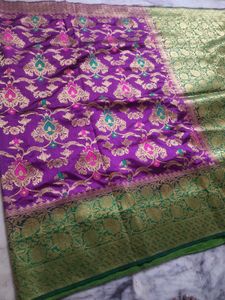 Beautiful Purple &amp; Green Banarasi Silk Saree