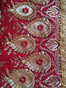 New Fancy Red Embroidered Saree with Gold Border