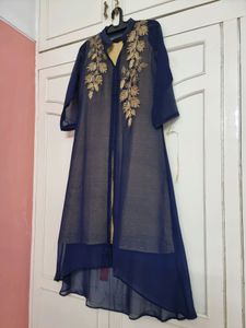 Elegant Navy Blue Embroidered Tunic
