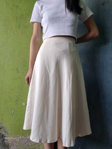 Elegant Cream A-Line Midi Skirt