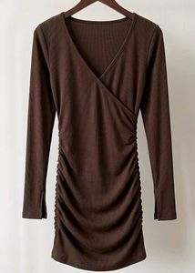 Chic Brown Long Sleeve Ruched Dress