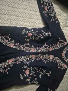 Navy blue heavy embroided indo western gown