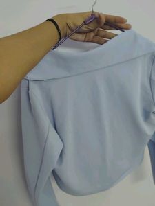 Chic Light Blue Cropped Blazer