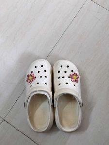 White Croc-style Clogs with Flower Charms