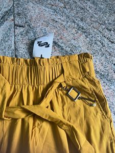 Mustard Yellow Paperbag Waist Pants