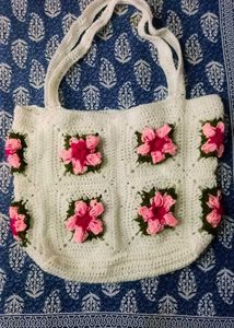 Handmade Crochet Floral Tote Bag