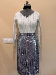 Silver Metallic Striped Skirt
