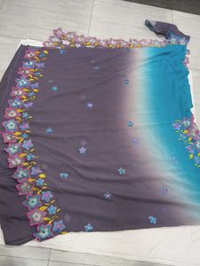 Beautiful Ombre Floral Saree with cut work border