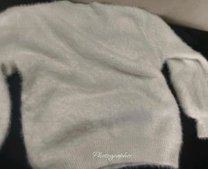 🤍✨ Aesthetic Soft White Faux Angora Pearl Sweater