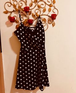 Berrylush Women Black Printed Wrap Dress Polka Dot