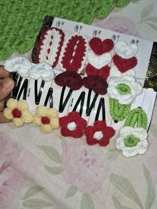 Handmade Crochet Hair Clips Set