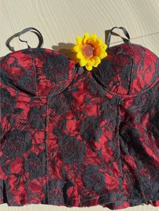 Red &amp; Black Floral Lace Corset Top