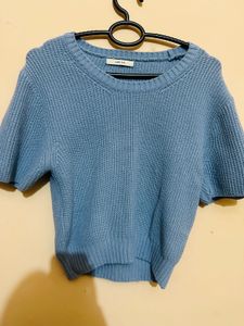 Sky Blue Ribbed Knit Top