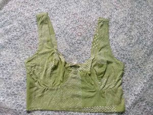 Green Patterned Crop Top