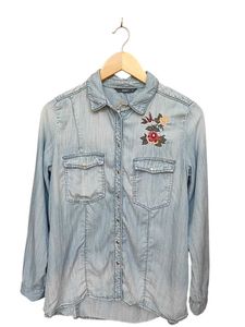 ONLY Blue Embroidered Denim Shirt (Size EU 36)