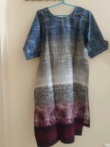 Denim look Blue Ombre Printed Kurta