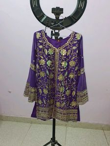 Purple &amp; Gold Embellished Indian Outfit