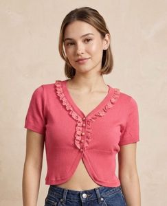 Ribbed Pink Cropped Cardigan
