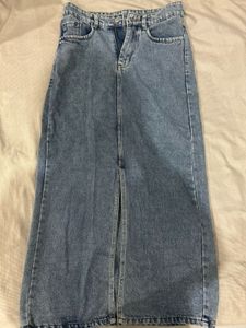 Denim Maxi Skirt with Front Slit