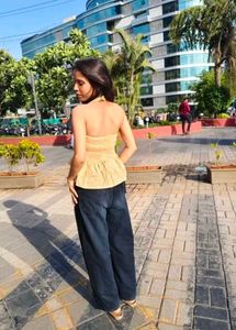 Stylish Yellow Striped Peplum Top