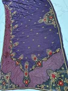fully handwork heavy Purple Saree