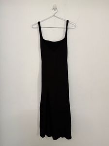 Sleek Black Spaghetti Strap Midi Dress (size-S)