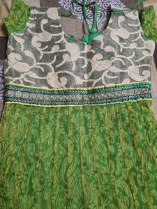 Elegant Green &amp; yellow toned shining anarkali ku
