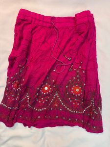 Pink Embroidered Boho Skirt
