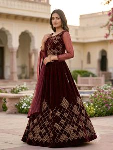 Maroon Velvet Lehenga Choli