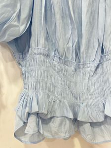 Light Blue Smocked Puff Sleeve Top