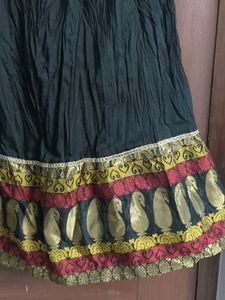 Statement Black Skirt with Golden Border