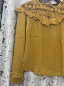 Mustard Lace Ruffle Blouse