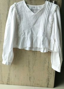 White Cotton Peplum Top - Size M Bust 34-36