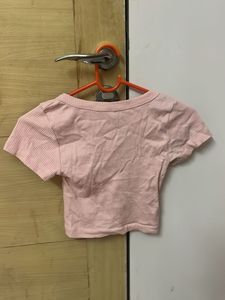 Pink Ribbed Cropped Top