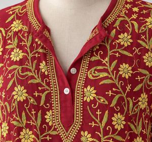 Desi Y2K Embroidered Red Kurta