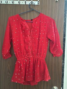 Clinched Waist Red Top