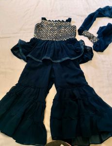 Elegant Teal Sequined Kurta Set with Sharara
