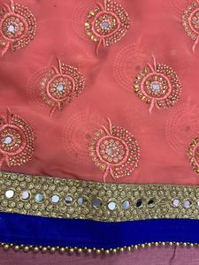 Coral And Blue Georgette Heavy Work Saree