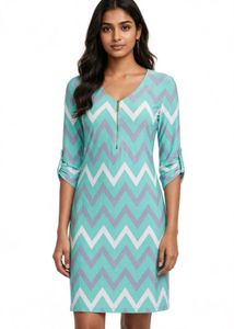 Chevron Print Zip Neck Dress