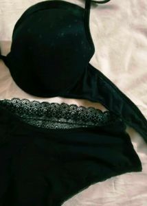 Black Lace helter Trimmed Bra &amp; Panty Set