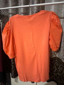 Orange Puff Sleeve Top