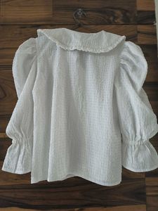 White Puff Sleeve PeterPan collar Shirt