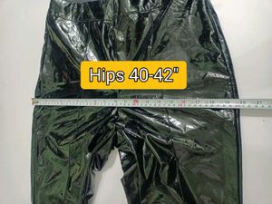 Shiny Black Split Hem Pants Size L