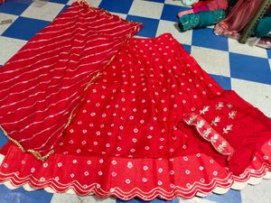 Red Bandhani Lehenga Choli Set